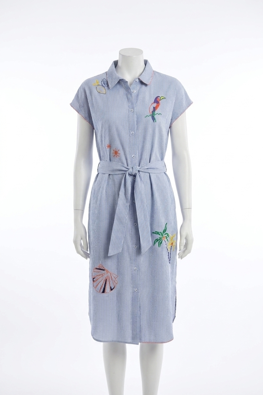 NEW TRIBAL embroidered shirt midi dress in baja blue